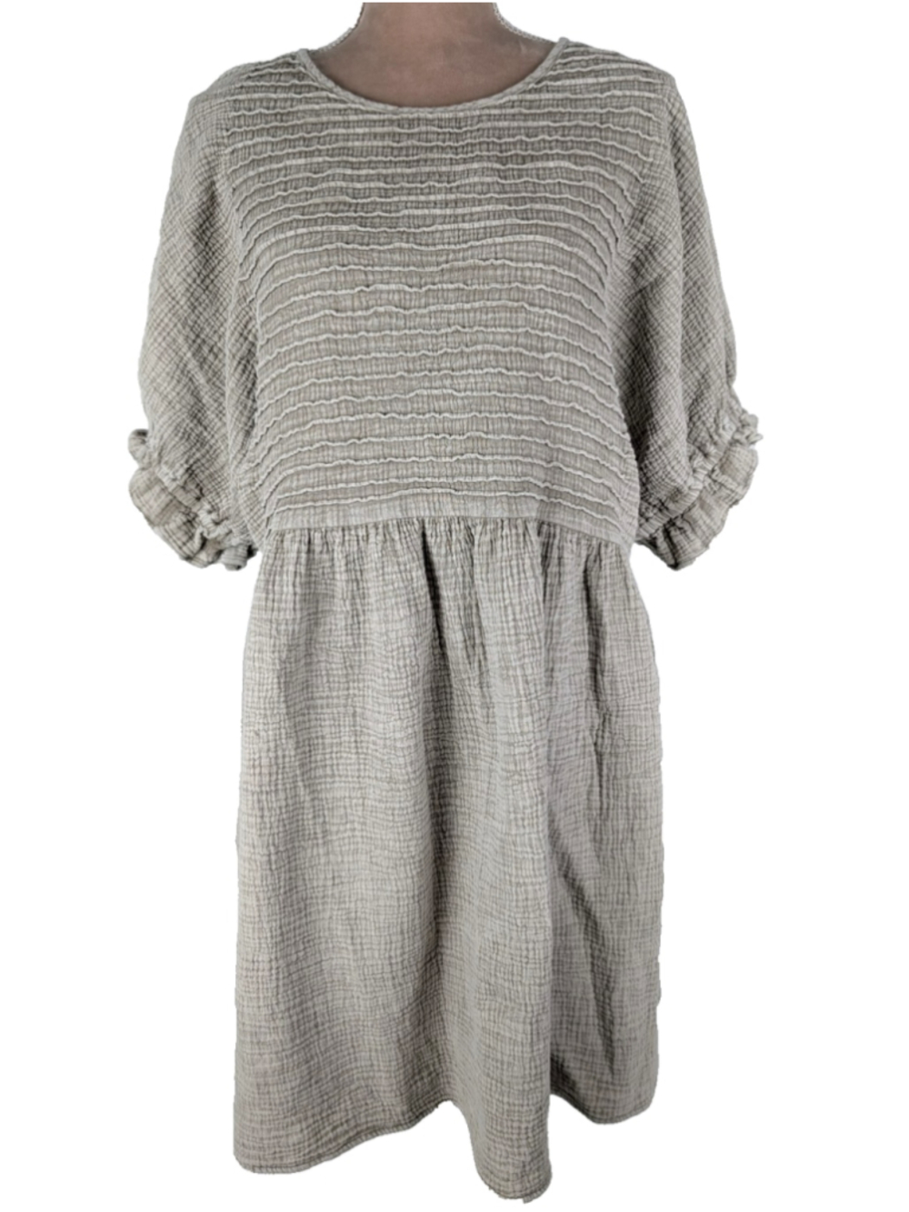 Three Bird Nest Dress Quinn Puff Sleeve Sz S Ash Gray Boho Peasant Lagenlook - Picture 2 of 11